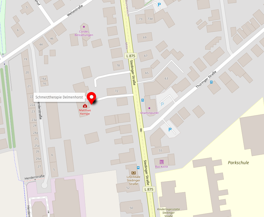 Kartenausschnitt des Standortes der Praxis